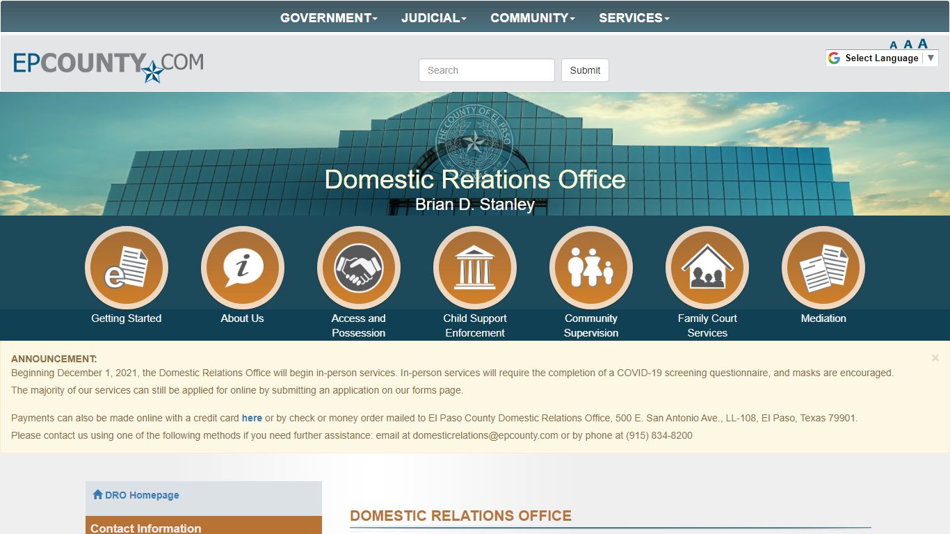 County of El Paso Texas - Domestic Relations Office